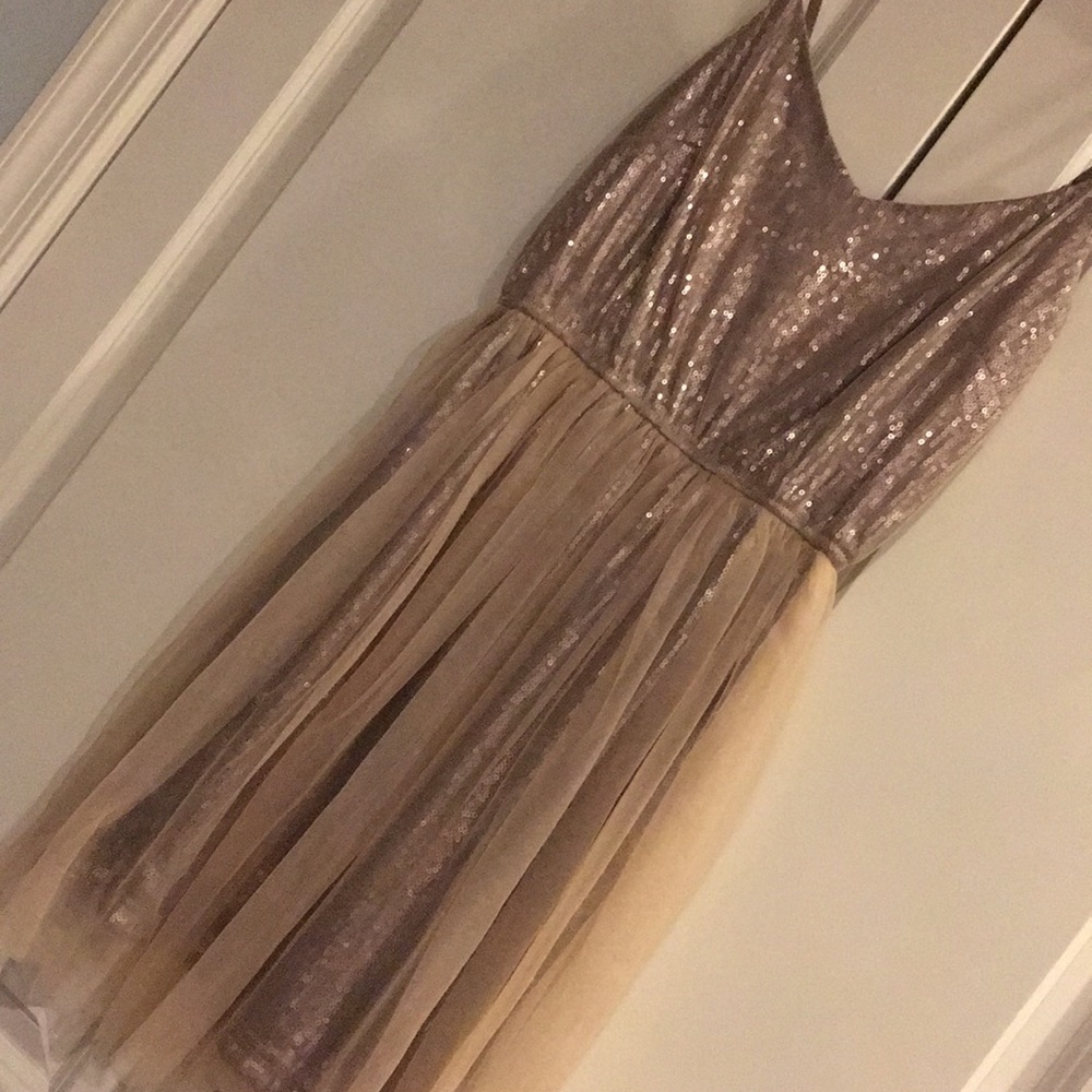 Pitaya Lovposh Champagne Gold Shimmer Tulle Sequin Dress - Picture 2 of 6